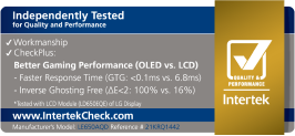 The Intertek Performance Seal of Approval, which guarantees the responsiveness and high-quality gaming performance of OLED displays.