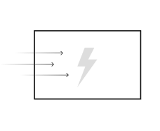 The icon is a lightning bolt in the center of a rectangular frame with an arrow flying out from the left, symbolizing the world's fastest response time.