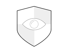 The shield icon with an eye symbolizes user-friendly technology.