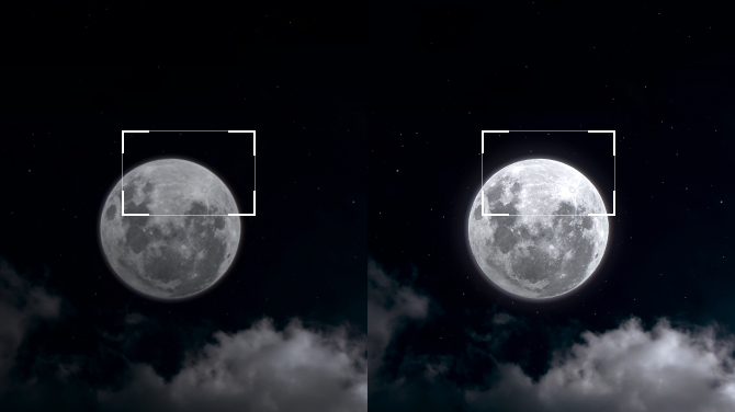 This image compares two photos of the moon, where the moon image on the conventional display is blurry at 1000 nits, while the OLED on the right shows sharp details of the moon at 1300 nits.