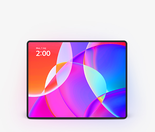 A tablet screen showing a bright, colorful, abstract background.