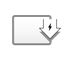 A tablet and an arrow with an electricity shape pointing down is drawn, indicating a low power feature.