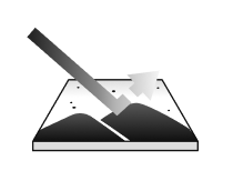 Mountain Illustration An illustration with arrows piercing diagonally into the surface of a figure and showing the path of reflection. Represents good visual performance.