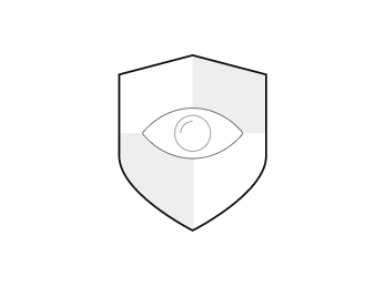 A shield-shaped icon with an eye in the center. Indicates human-friendly technology.