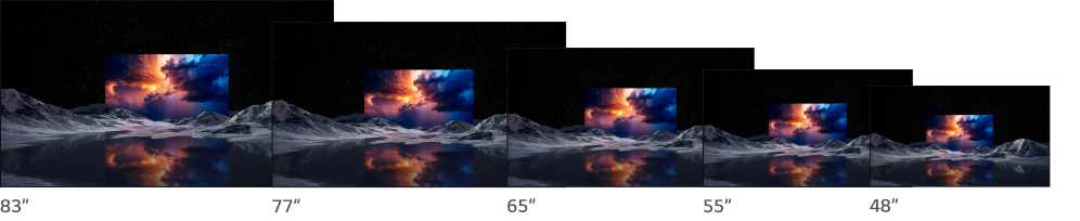 83인치, 77인치, 65인치, 55인치, 48인치까지 다양한 화면 크기로 구성된 Tandem WOLED 제품 라인업