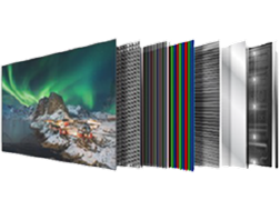 Layered structure with a backlight and multiple optical sheets arranged behind a landscape screen